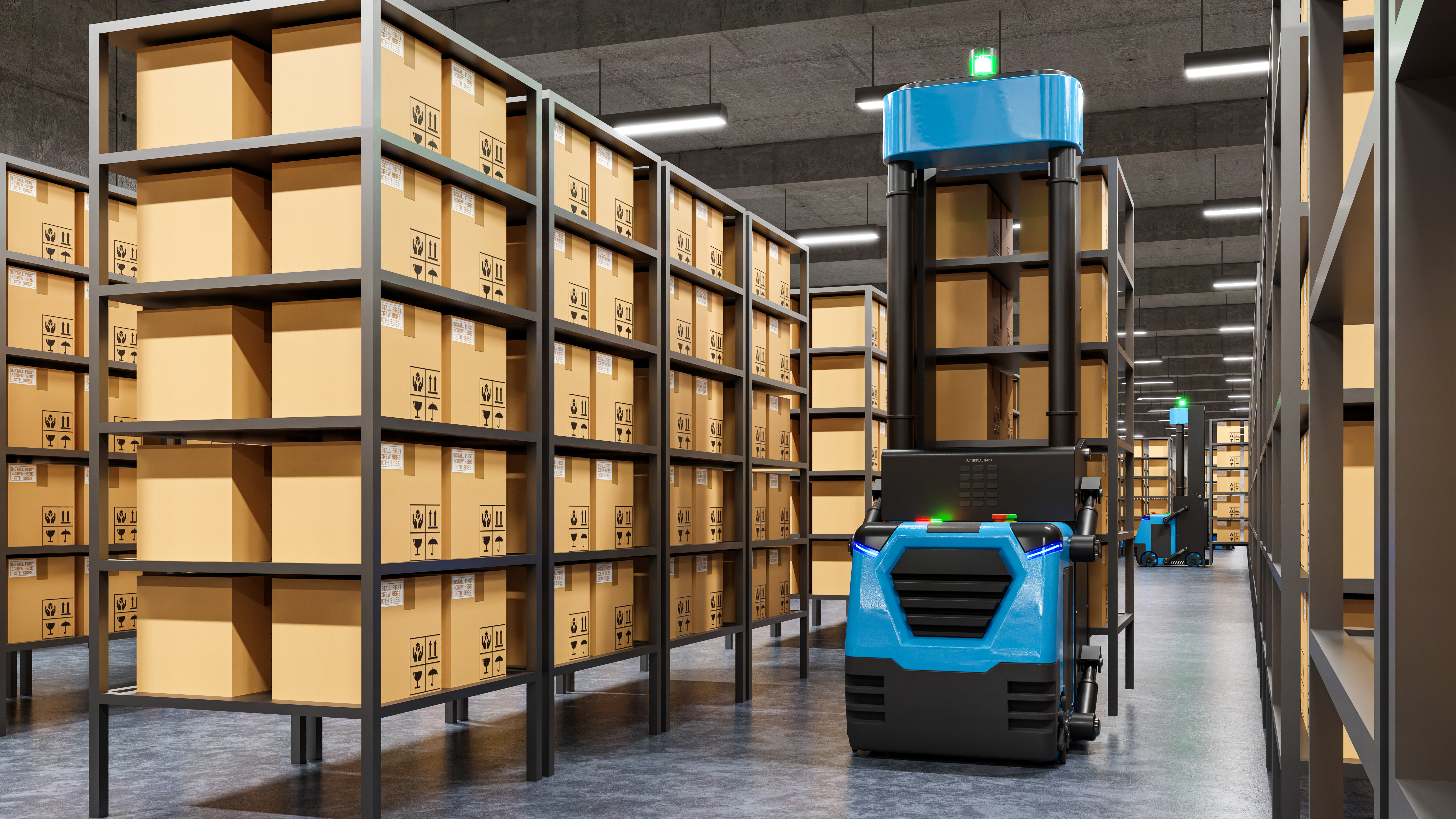 Modern warehouse facility showcasing advanced warehouse automation systems and logistics operations.