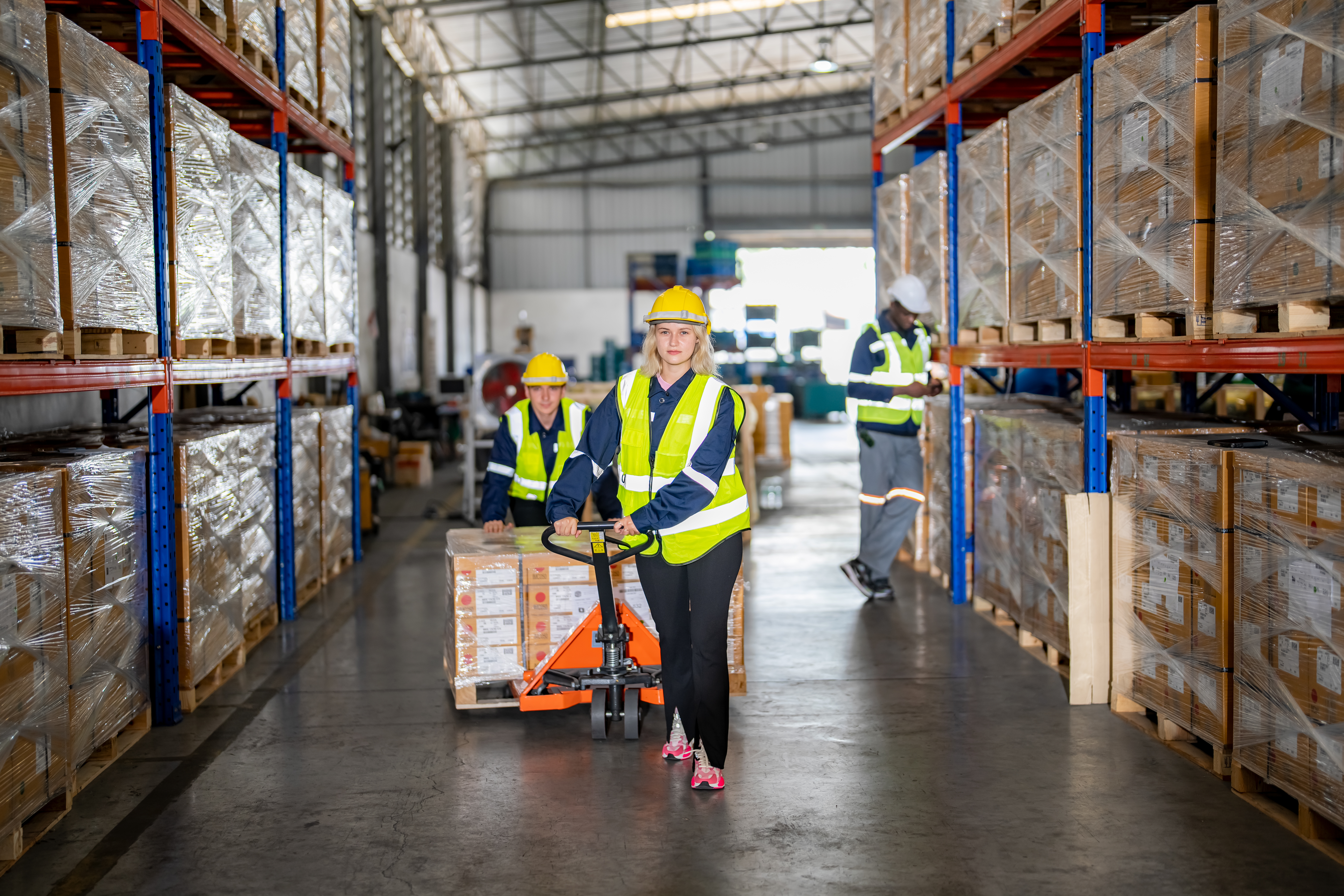 Warehouse workers managing inventory and logistics operations, representing improved warehouse efficiency and streamlined workflow processes.